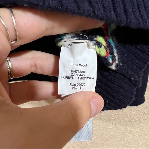 J. Crew navy blue crewneck fair isle geometric wool sweater - Picture 7 of 9